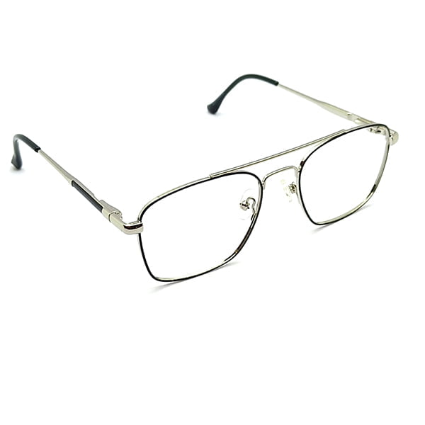 Silver Double Bar Rectangular Eyeglasses