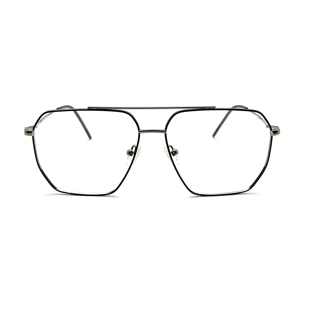 Oversized Silver-Black Aviator Eyeglasses