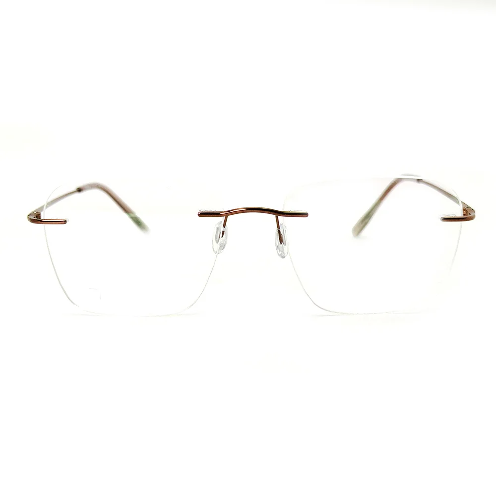 Copper Brown Rimless Eyeglasses at chashma