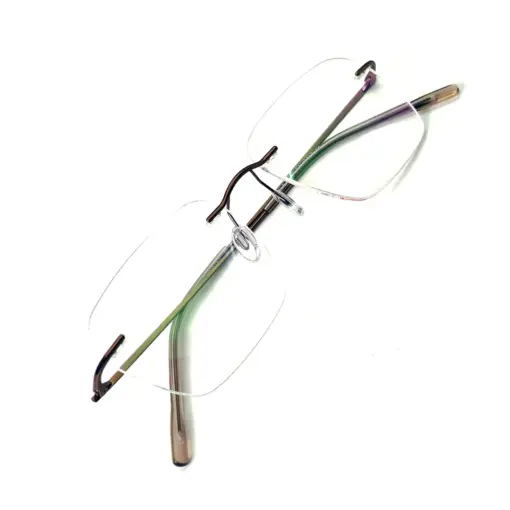 Copper Brown Rimless Eyeglasses at chashma