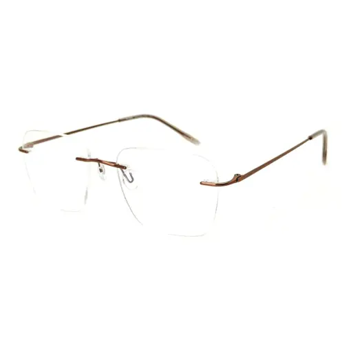 Copper Brown Rimless Eyeglasses at chashma