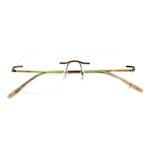Copper Brown Rimless Eyeglasses at chashma