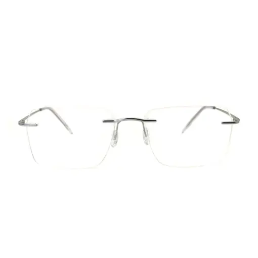 Matte Silver Rimless Eyeglasses at Chashma