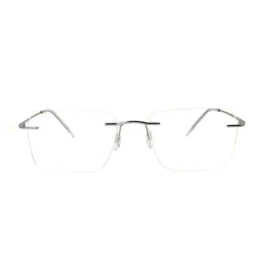 Matte Silver Rimless Eyeglasses at Chashma