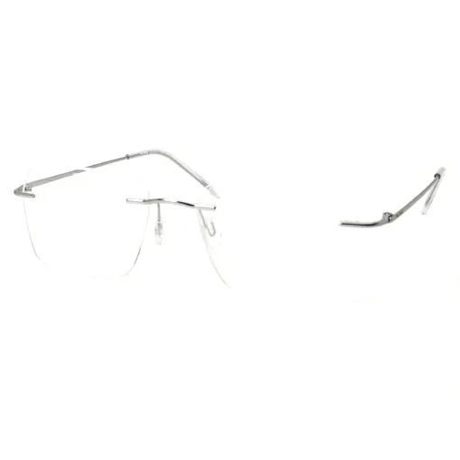 Matte Silver Rimless Eyeglasses at Chashma