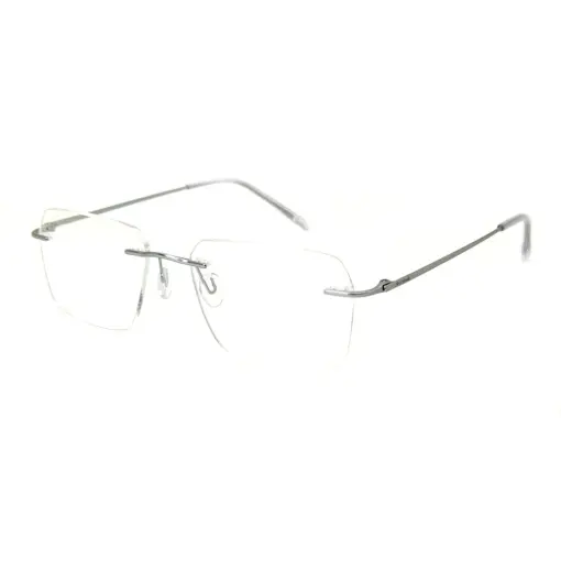 Matte Silver Rimless Eyeglasses at Chashma
