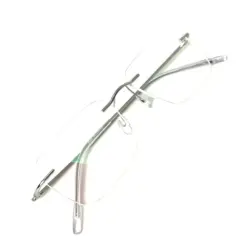 Matte Silver Rimless Eyeglasses at Chashma