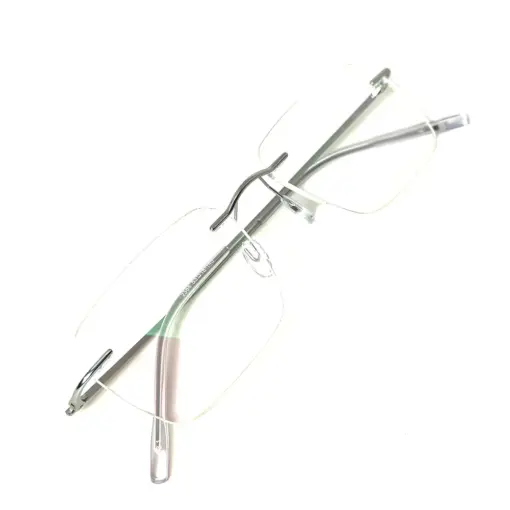 Matte Silver Rimless Eyeglasses at Chashma