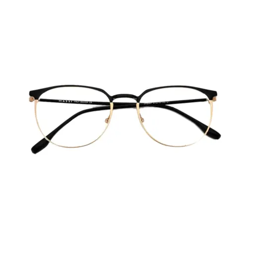 Black Gold Round Eyeglasses At chashmah