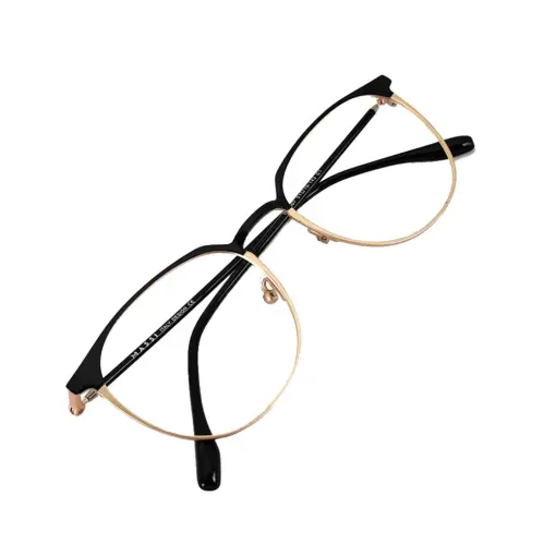 Black Gold Round Eyeglasses At chashmah