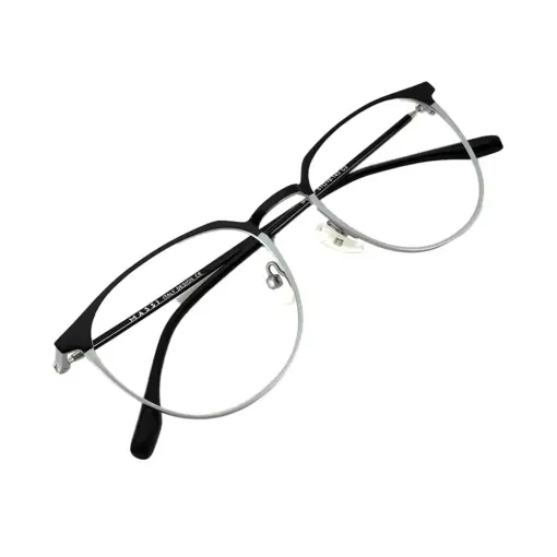 Black silver Round Eyeglasses at chashmah