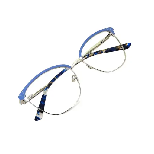 Silver Blue Modern Eyeglasses at chashma