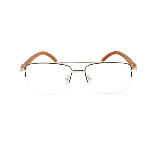 Golden Metal Wooden Eyeglasses at chashmah