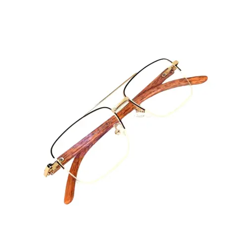 Golden Metal Wooden Eyeglasses at chashmah