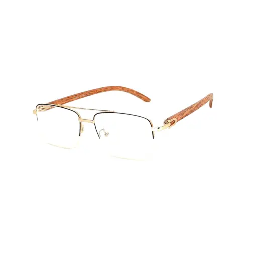 Golden Metal Wooden Eyeglasses at chashmah
