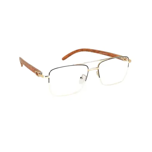 Golden Metal Wooden Eyeglasses at chashmah