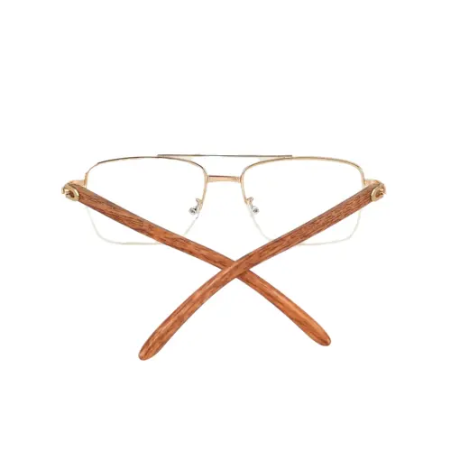 Golden Metal Wooden Eyeglasses at chashmah