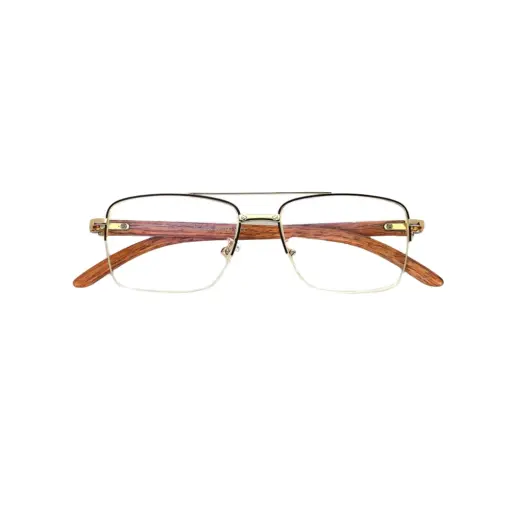 Golden Metal Wooden Eyeglasses at chashmah